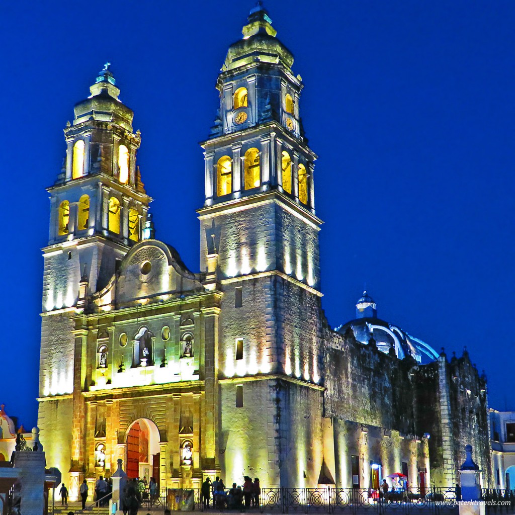 Campeche Cathedral at sunset in HDR style.