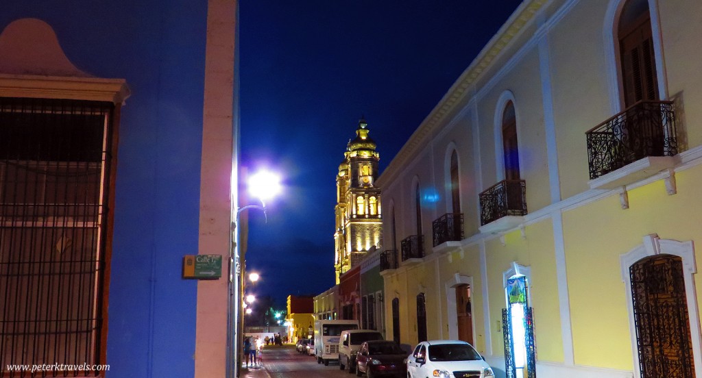 Street view looking toward Campeche Cathedral.