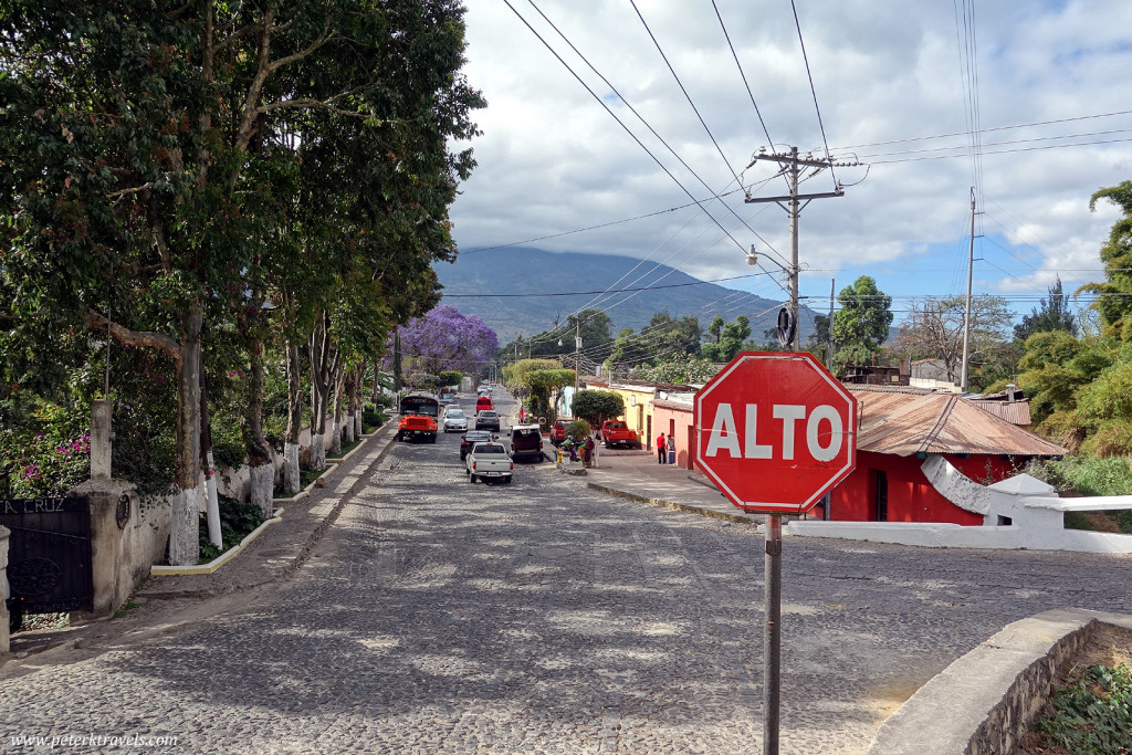 Stop sign on the southeast side of Antigua Guatemala