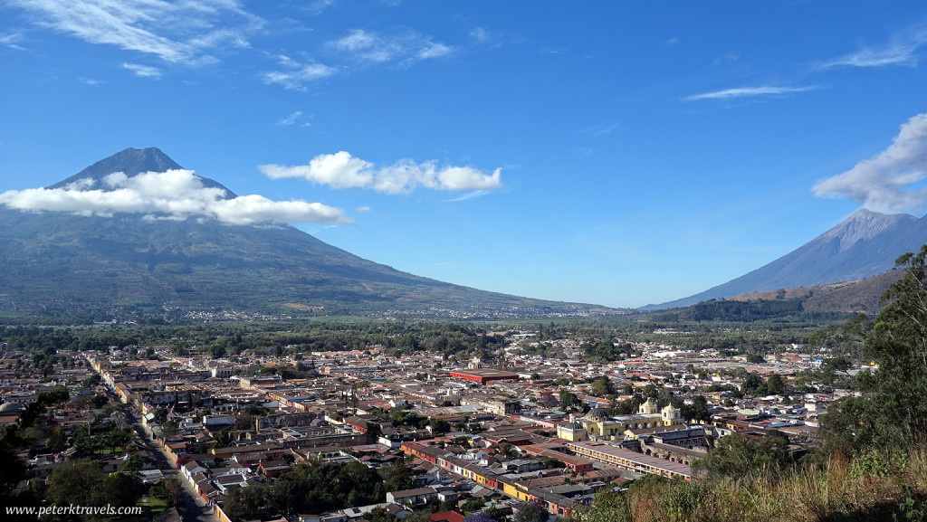 Volcanoes Agua and Fuego with Antigua below.