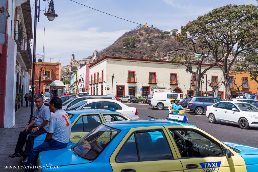 Atlixco square with Cerro San Miguel in the background.ground.