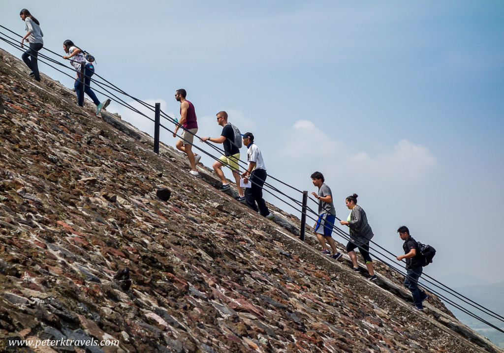 Climbing the Pyramid of the Sun, Teotihuacan.