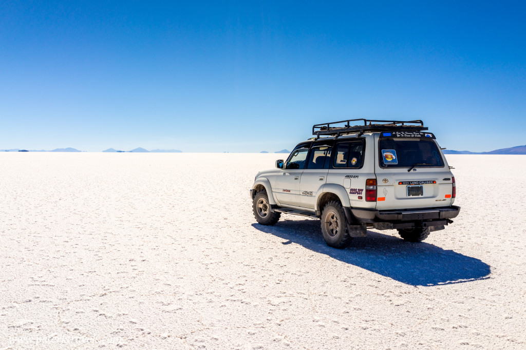 Toyota Land Cruiser on the Salar de Uyuni.