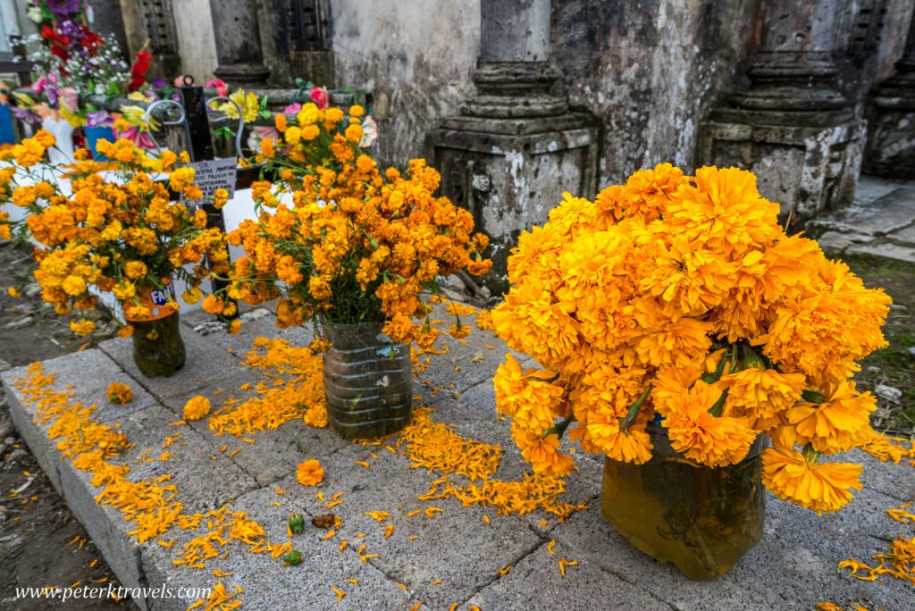 Marigolds in cemetery, Cuetzalan.