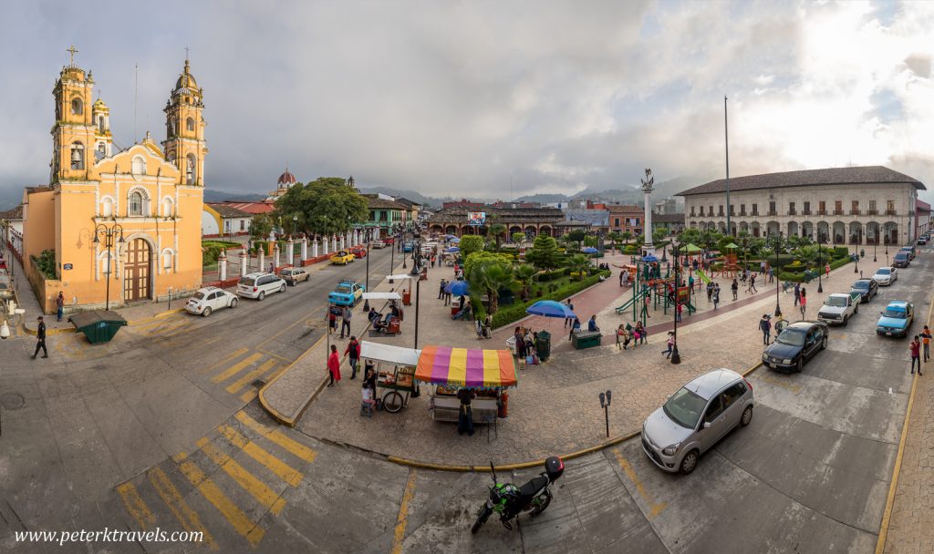 Fisheye view of square, Zacapoaxtla, Puebla.